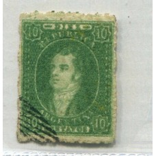 ARGENTINA 1864 GJ 23e RIVADAVIA DE 10 Cts. VARIEDAD PAPEL ACARTONADO, MUY RARO U$ 95