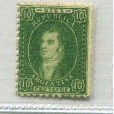 ARGENTINA 1864 GJ 23 RIVADAVIA DE 10 Cts. NUEVO CON GOMA PARCIAL U$ 120 + 100 %