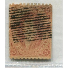 ARGENTINA 1865 GJ 20 RIVADAVIA ESTAMPILLA DE 3ra TIRADA MATASELLO 16 BARRAS DE CORRIENTES, RARO