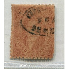 ARGENTINA 1865 GJ 20ji RIVADAVIA ESTAMPILLA DE 3ra TIRADA VARIEDAD MULATO Y PLANCHA RAYADA CON MATASELLO FRANCA DE MENDOZA U$ 120