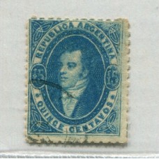 ARGENTINA 1864 GJ 24 RIVADAVIA ESTAMPILLA DE 15 Cts. IMPRESIÓN SEMINITIDA CON IMPRESIÓN FALTO DE TINTA SOBRE LA DERECHA , ESTUPENDA CALIDAD