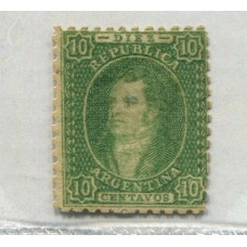 ARGENTINA 1864 GJ 21 RIVADAVIA ESTAMPILLA DE 10 Cts. NUEVA CON GOMA ORIGINAL IMPRESIÓN NITIDA U$ 360 ( 180 + 100 % )