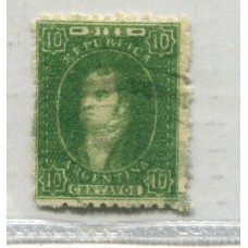 ARGENTINA 1864 GJ 23 RIVADAVIA ESTAMPILLA de 10 Cts IMPRESIÓN BORROSA MATASELLO ROCOCO