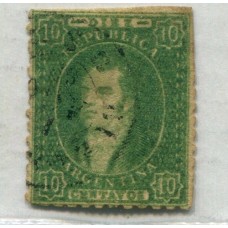 ARGENTINA 1864 GJ 23 RIVADAVIA ESTAMPILLA DE 10 Cts. IMPRESIÓN BORROSA