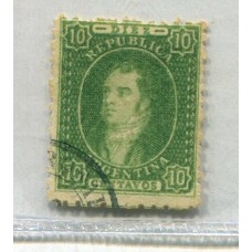 ARGENTINA 1864 GJ 23 RIVADAVIA de 10 Cts ESTAMPILLA DE IMPRESIÓN SEMINITIDA VARIEDAD ANGULO INFERIOR DERECHO BLANCO