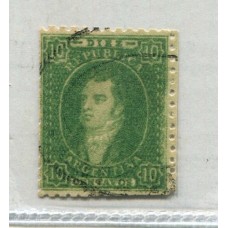 ARGENTINA 1864 GJ 23 RIVADAVIA de 10 Cts ESTAMPILLA DE IMPRESIÓN SEMINITIDA MATASELLO CATAMARCA