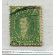 ARGENTINA 1864 GJ 23 RIVADAVIA de 10 Cts ESTAMPILLA DE IMPRESIÓN SEMINITIDA MATASELLO CATAMARCA U$ 25+