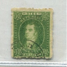 ARGENTINA 1864 GJ 23 RIVADAVIA de 10 Cts ESTAMPILLA DE IMPRESIÓN SEMINITIDA CON SELLO DE GARANTIA DE ROSAUER