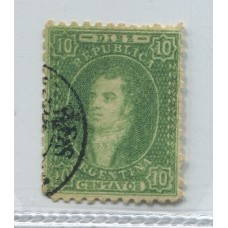 ARGENTINA 1864 GJ 23 RIVADAVIA de 10 Cts ESTAMPILLA DE IMPRESIÓN SEMINITIDA