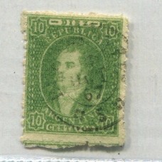 ARGENTINA 1864 GJ 23 RIVADAVIA de 10 Cts ESTAMPILLA DE IMPRESIÓN SEMINITIDA MATASELLO DE OCTUBRE DE 1867 MAGNIFICO EJEMPLAR