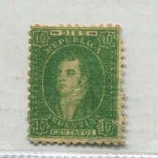 ARGENTINA 1864 GJ 23 RIVADAVIA de 10 Cts ESTAMPILLA DE IMPRESIÓN BORROSA MATASELLO O M