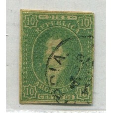 ARGENTINA 1864 GJ 23 RIVADAVIA ESTAMPILLA de 10 Cts MATASELLO CONCORDIA 14-JUL-1872