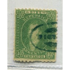 ARGENTINA 1864 GJ 23 RIVADAVIA de 10 Cts ESTAMPILLA DE IMPRESIÓN SEMINITIDA MATASELLO CONCORDIA