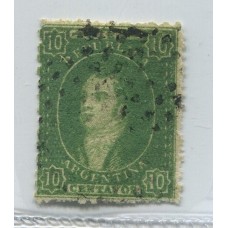 ARGENTINA 1864 GJ 23 RIVADAVIA de 10 Cts ESTAMPILLA DE IMPRESIÓN BORROSA