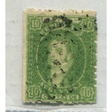 ARGENTINA 1864 GJ 23 RIVADAVIA de 10 Cts ESTAMPILLA DE IMPRESIÓN BORROSA PAPEL DELGADO