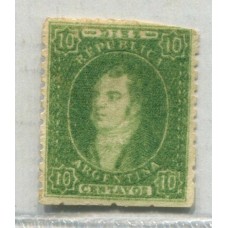 ARGENTINA 1864 GJ 23 RIVADAVIA de 10 Cts ESTAMPILLA DE IMPRESIÓN BORROSA NUEVA U$ 100