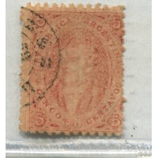 ARGENTINA 1865 GJ 20jd RIVADAVIA ESTAMPILLA DE 3ra TIRADA VARIEDAD PLANCHA RAYADA + MULATO U$ 120 MUY RARO