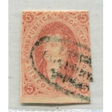 ARGENTINA 1867 GJ 27 RIVADAVIA ESTAMPILLA DE 6ta TIRADA SIN DENTAR CON FILIGRANA ARRIBA U$ 300 OFERTA