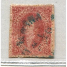 ARGENTINA 1865 GJ 25 RIVADAVIA ESTAMPILLA de 4ta TIRADA CON MATASELLO PARANA