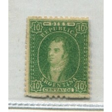 ARGENTINA 1864 GJ 23 RIVADAVIA ESTAMPILLA DE 10 Cts SEMINITIDA NUEVA CON GOMA U$ 240