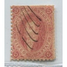 ARGENTINA 1864 GJ 19 RIVADAVIA ESTAMPILLA DE 1ra TIRADA MATASELLO PLUMA