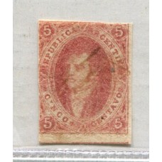 ARGENTINA 1864 GJ 19e RIVADAVIA 2da TIRADA VARIEDAD PAPEL DELGADO MATASELLO PLUMA U$ 36