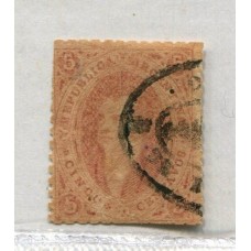 ARGENTINA 1865 GJ 20g RIVADAVIA 3ra ESTAMPILLA VARIEDAD PAPEL MUY DELGADO MATASELLO ROCOCO