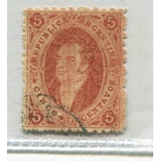 ARGENTINA 1865 GJ 20d RIVADAVIA ESTAMPILLA DE 3ra TIRADA VARIEDAD PLANCHA RAYADA U$ 60 DE LUJO