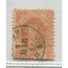 ARGENTINA 1865 GJ 20d RIVADAVIA ESTAMPILLA DE 3ra TIRADA VARIEDAD PLANCHA RAYADA U$ 60 MATASELLO 2/3/1865 Y FILIGRANA RAYA