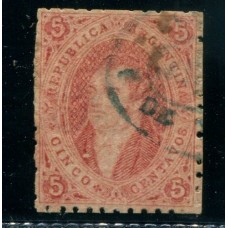 ARGENTINA 1864 GJ 19 RIVADAVIA ESTAMPILLA DE 1ra TIRADA MATASELLO ROCOCO