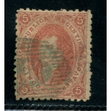 ARGENTINA 1864 GJ 19e RIVADAVIA 1ra TIRADA VARIEDAD PAPEL DELGADO MATASELLO OM U$ 36