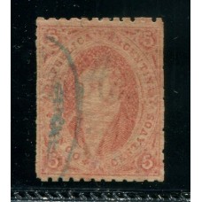 ARGENTINA 1865 GJ 20d RIVADAVIA ESTAMPILLA DE 3ra TIRADA VARIEDAD PLANCHA RAYADA U$ 60 MATASELLO CONCORDIA