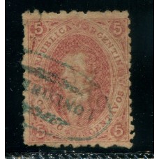 ARGENTINA 1864 GJ 19g RIVADAVIA 1ra TIRADA VARIEDAD PAPEL RAYADO U$ 110