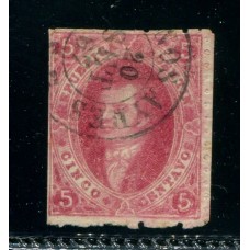 ARGENTINA 1867 GJ 33 RIVADAVIA ESTAMPILLA DE 7ma TIRADA DENTADA CON MATASELLO DEL 20-SET-1867 ESTUPENDA CALIDAD U$ 240