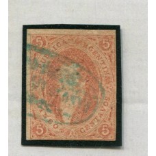 ARGENTINA 1867 GJ 27A RIVADAVIA ESTAMPILLA DE 6ta TIRADA SIN DENTAR COLOR ROJO PARDO ANARANJADO MATASELLO PASO DE LOS LIBRES, ESTUPENDA CALIDAD U$ 270+