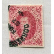 ARGENTINA 1867 GJ 32 RIVADAVIA 7ma TIRADA MATASELLO CONCEPCION DEL URUGUAY EN COLOR NEGRO EJEMPLAR DE LUJO U$ 120 +