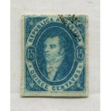 ARGENTINA 1864 GJ 24 RIVADAVIA ESTAMPILLA DE 15 Cts IMPRESIÓN SEMINITIDA CON MUY LINDO COLOR CERCANO AL PIZARRA