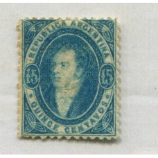 ARGENTINA 1864 GJ 24 RIVADAVIA ESTAMPILLA DE 15 Cts IMPRESIÓN SEMINITIDA CON SUAVE MATASELLO