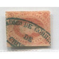 ARGENTINA 1867 GJ 28Ac RIVADAVIA 6ta TIRADA ESTAMPILLA COLOR ROJO PARDO ANARANJADO VARIEDAD PLANCHA RAYADA U$ 300 + MATASELLO CHIVILCOY +150 %