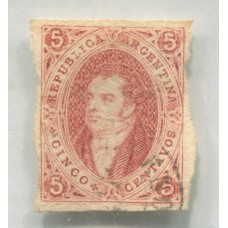 ARGENTINA 1867 GJ 27 RIVADAVIA ESTAMPILLA DE 6ta TIRADA SIN DENTAR CON LOS MARGENES VERTICALES CORTADOS A MANO, LUJO U$ 300