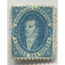 ARGENTINA 1864 GJ 24 RIVADAVIA ESTAMPILLA DE 15 Cts. NUEVA CON GOMA ORIGINAL HERMOSO EJEMPLAR U$ 270