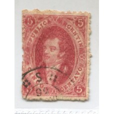 ARGENTINA 1865 GJ 25b RIVADAVIA ESTAMPILLA de 4ta TIRADA CON CON INFIMO ADELGAZAMIENTO ANTES DE CIRCULAR, DOBLE IMPRESIÓN PARCIAL + VARIEDAD SACO RAIDO