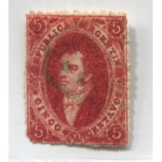 ARGENTINA 1866 GJ 26d RIVADAVIA 5ta TIRADA ESTAMPILLA CON VARIEDAD PAPEL MUY DELGADO Y FILIGRANA RAYA, RARO U$ 42