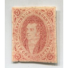 ARGENTINA 1867 GJ 28n + d RIVADAVIA ESTAMPILLA DE 6ta TIRADA VARIEDAD ANGULO INFERIOR IZQUIERDO BLANCO POSICION 32, EN NUEVO !! SIN PRECIO EN CATALOGO y ADEMAS ES PLANCHA RAYADA, RARISIMO QUIZAS UNICO