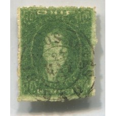 ARGENTINA 1864 GJ 23 RIVADAVIA ESTAMPILLA POSIBLE DOBLE IMPRESIÓN PARCIAL CON MATASELLO 23/5/1867 