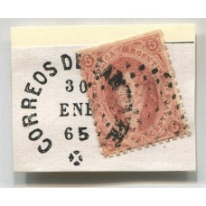 ARGENTINA 1865 GJ 20i RIVADAVIA 3ra TIRADA ESTAMPILLA CON VARIEDAD PAPEL RAYADO CON DOS DIFERENTES MATASELLO DE SANTA FE U$ 85+