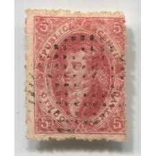 ARGENTINA 1865 GJ 25Ba RIVADAVIA 4ta TIRADA ESTAMPILLA VARIEDAD MULATO MATASELLO PUNTOS DE JUJUY U$ 100+