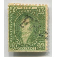 ARGENTINA 1864 GJ 23 RIVADAVIA IMPRESIÓN SEMINITIDA CON MATASELLO FRANCA ROSARIO U$ 30 + 100 %