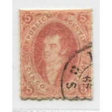 ARGENTINA 1864 GJ 19k RIVADAVIA ESTAMPILLA DE 1ra TIRADA CON VARIEDAD EN ANGULO INFERIOR DERECHO POSICION 48 RARO U$ 72