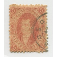 ARGENTINA 1864 GJ 19g RIVADAVIA ESTAMPILLA DE 1ra TIRADA CON VARIEDAD PAPEL RAYADO U$ 110